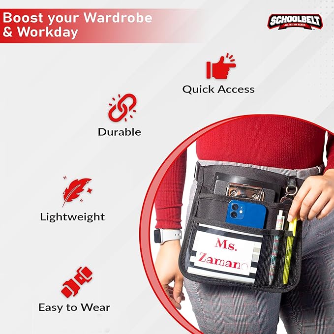 Mini Premium Hip Utility Pouch/Teachers &amp Mobile Workers /6 Pocket/Key/Badge Reel/Drink Pouch/ID Sleeve (Up to 44 Waist)