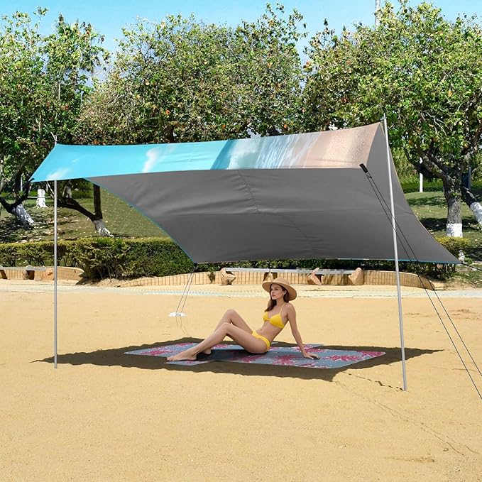 ALAZA Summer Beach Beach Tent Sun Shelter UPF50+ Protection Beach Shade Canopy w/ 4 Sandbags for Outdoor Camping Fishing Backyard Fun Picnic 10x9 ft