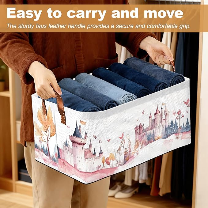 Forest Castle Storage Bin with Handles Basket Storage Organizer for Shelves Closet Nursery Book Laundry Hamper &amp Home Decor