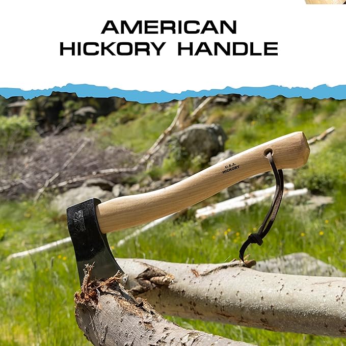 PRANDI Yankee Hatchet 1.32lb - Hickory Handle 14.97in with Leather String - Ideal for Camping and Bushcraft - Made in Italy