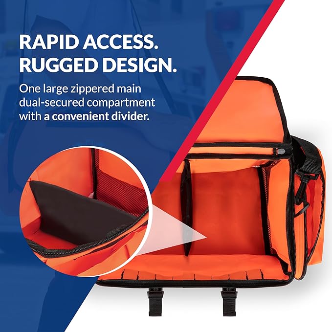 First Responder Trauma First Aid Kit Bag – Fully Stocked Emergency Medical Kit for Workplace Vehicle &amp Home – OSHA &amp ANSI Compliant – Portable – Orange