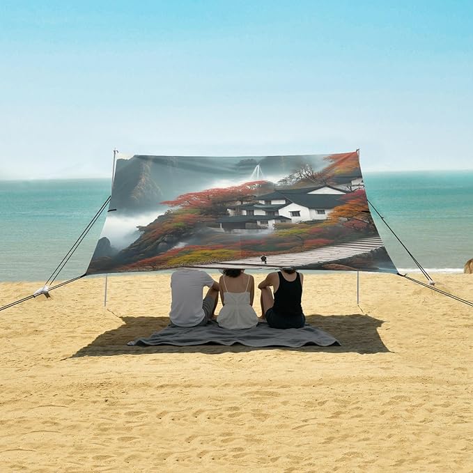 Beach Canopy with Windproof Ropes &amp Sandbags Beach Tent Sun Shade Sun Shelter for Camping Trips Fishing Backyard Fun or Picnics Landscape