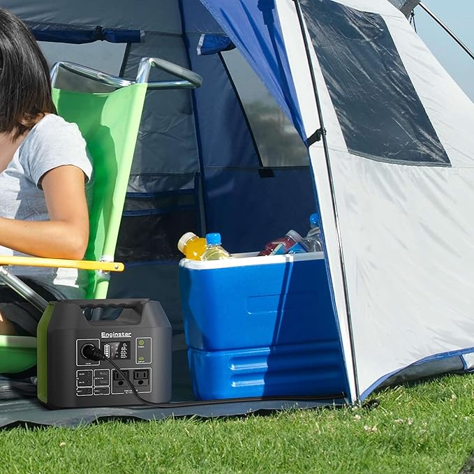 EnginStar Solar Generator 300W Portable Power Station 296Wh Lithium Battery Backup w/Two 110V Pure Sine Wave AC Outlet for Camping Road Trip RV 80000mAh Sufficient Power Supply for Blackout