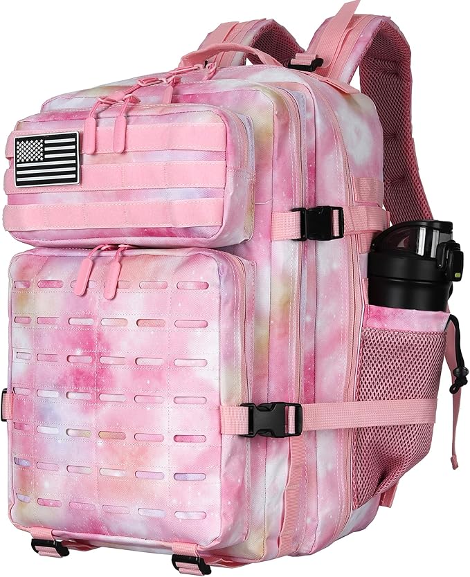 Military Tactical Backpack 45L/25L 3 Day Assault Pack Molle Daypack Hiking Backpack for Men and Women (Pink StarrySky 45L)