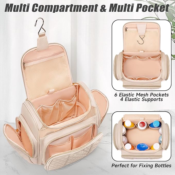 Large Leather Toiletry Bag for Women MenBathroom BagWater Resistant Shower BagMakeup BagPortable Shower Caddy for College DormHanging Travel Toiletry Bag with Transparent Waterproof Phone Pocket