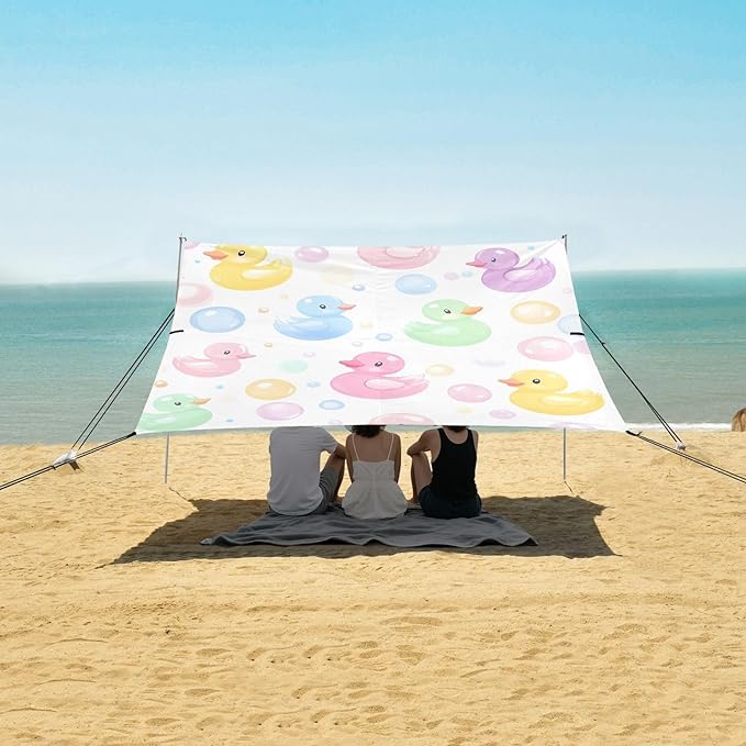 ALAZA Rainbow Duck Bubble Beach Tent Sun Shelter UPF50+ Protection Beach Shade Canopy w/ 4 Sandbags for Outdoor Camping Fishing Backyard Fun Picnic 10x9 ft