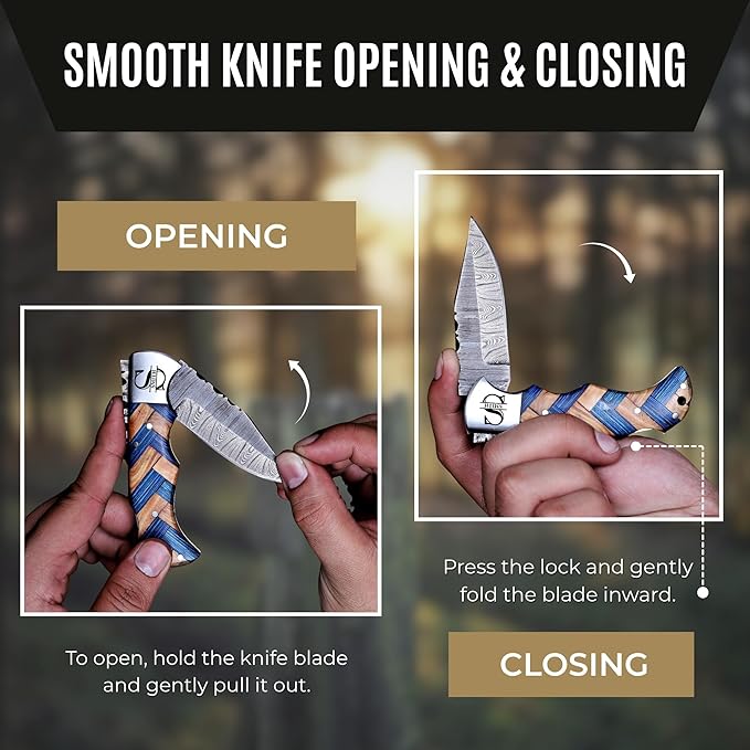 Custom Pocket Knife gifts for Men Personalized Damascus Folding Knife Engraved Gifts for Him Dad Boyfriend Husband Anniversary Groomsmen Gifts. Custom Knife for Camping Hunting Everyday Carry (