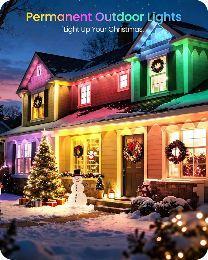 Permanent Outdoor Lights 150 FT RGB &amp White Outdoor Eaves Light with 72 LED Lights App/Remote Control IP65 Waterproof Christmas String Lights for Festival Party Holiday Decor W04EL05