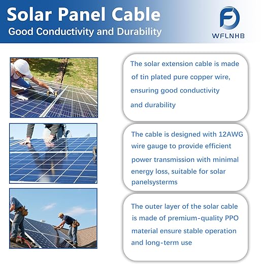 WFLNHB 30FT 12AWG Black + Red 12 Gauge Solar Panel Extension Cable Wire with Female and Male Connector Solar Connector