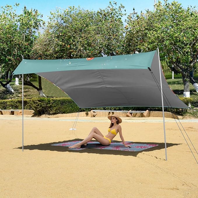 Cool Motorcycle Rider Beach Tent Sun Shelter Set UPF50+ UV Protection 10.5 x 9.19 FT Camping Shade Canopy with Sandbags Sand Anchors Carrying Bag and Others
