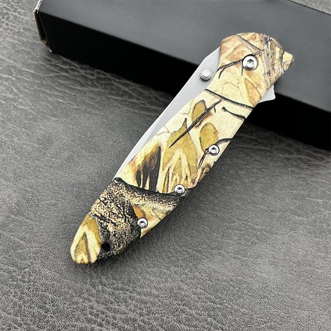 6.9'' EDC Pocket Knife 8Cr13Mov Stainless Steel Blade420 Steel Handle Manual Opening Folding knife Outdoor Camping Tool for Men's Gift (Camouflage)