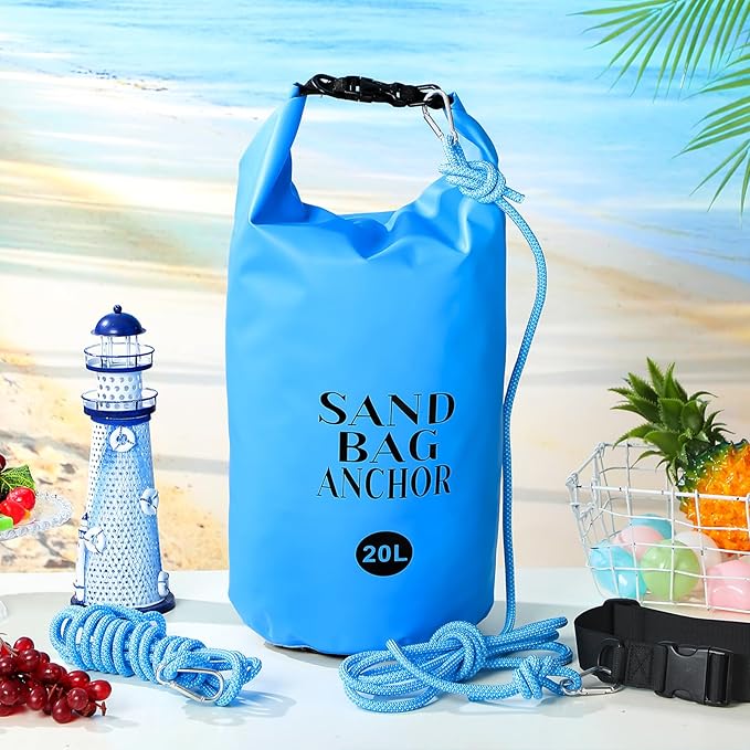ShinyRelief 2 Set 10L/20L Sand Anchor Bags 2 in 1 PWC Kayak Anchor Kit for Float with Adjustable Straps Waterproof Dry Bags for Kayak Boat Pool Beach Floats Inflatables Water Sports