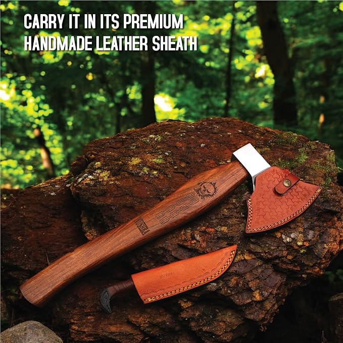 Viking Axe | Bearded Bushcraft Hatchet Hand Forged High Carbon Steel Camping Throwing &amp Survival Axe with Leather Sheath