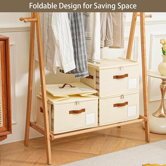 4 Pack Large Storage Bins with LidsFoldable Closet Organizer with Clear WindowCollapsible Storage Cubes with HandleFabric Storage Containers for Organizing BlanketClothes15.94x11.81x9.84 Inches