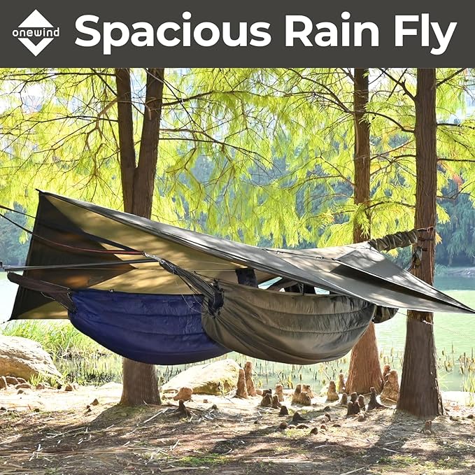 onewind 12×10 ft Hammock Tarp Ultralight Versatile Camping Tarp Lightweight Waterproof Silnylon Hammock Rain Fly with Doors Easy to Setup with Stuff Sack Tent Stakes Dark Grey