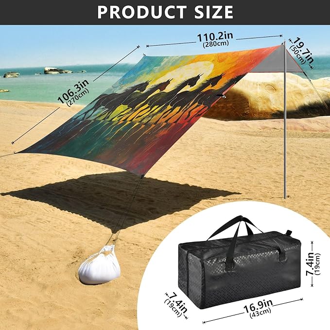 ALAZA Horse Silhouettes in Colors Beach Tent Sun Shelter Portable Canopy Sunshade for Outdoor Camping Picnics Backyard Fun 10x9 ft
