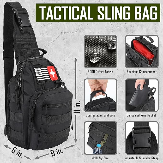 Survival Kit 268 Pcs Emergency Survival Gear and Equipment Supplies with First Aid Kit Camping Axe Headlamp Crossbody Bag for Camping Hiking Hunting Gift for Christmas Men Dads Black
