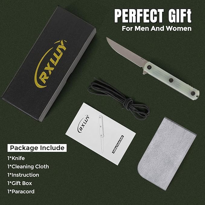 Folding Pocket Knife 3.19” 14C28N Steel Blade G10 Handle Praxis Small Flipper Liner Lock EDC Folding Knife Sharp Survival Camping Hiking Hunting Tactical Knives for Men (Translucent Green)