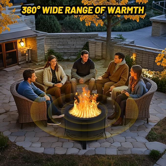 GarveeLife 26 in Smokeless Fire Pit with Ash Tray BaseSmokeless Outdoor Firepits with Adjustable Foot&ampFire PokerFirepit with Dust BagOutdoor Fire Pits for BBQBonfireCamping