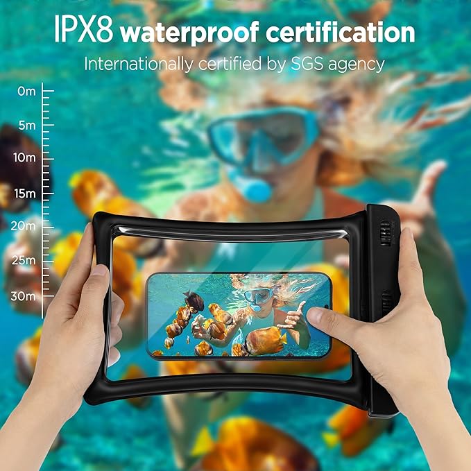 CACOE [Floatable Floating Universal IPX8 Waterproof Phone case 2 Pack-Up to 10.0Adjustable Lanyard Phone PouchCellphone Dry Bags for Vacation Beach Pool Kayak Cruise Travel Essentials（Black+Pink）