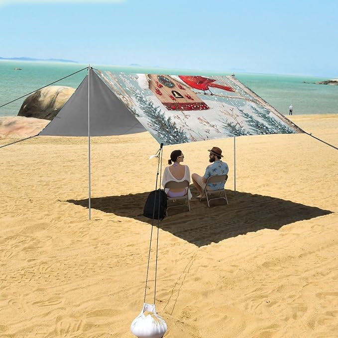 ALAZA Christmas Cardinal Bird Beach Tent Sun Shelter UPF50+ Protection Beach Shade Canopy w/ 4 Sandbags for Outdoor Camping Fishing Backyard Fun Picnic 10x9 ft