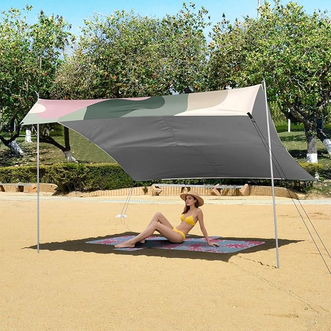 Sage Beach Cabana Tent UPF50 Lightweight Portable Sun Shelter with Sand Shovel Sandbags for Camping Picnics Backyard