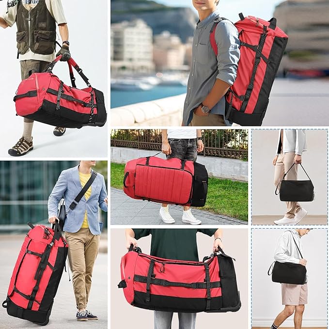 Rolling Duffle Bag with Wheels86L 30”Carry on Luggage with WheelsFolding Travel BagDuffle Backpack with Separate Shoe Compartment (red)