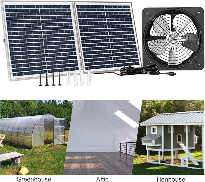 ECO-WORTHY 25W Solar Powered Attic Ventilator Gable Roof Vent Fan with 30W Foldable Panel - Fans for Home Attic Greenhouse RV or Outdoor Ready-to-Use Fan