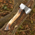 Nesmo - 013 Handmade Damascus Steel Hatchet Axe with Ash Wood Handle – Mini Axe with Leather Sheath. Forged Camping Axe Outdoor Survival Tool Bushcraft Wood Chopping &amp Collectible Gift