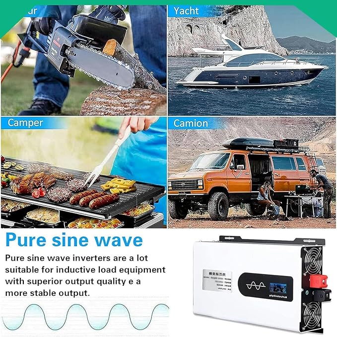 High Power Pure Sine Inverter Voltage Converter 5000W 6000W 8000W Solar Inverter 12V 24V 48V 60V 72V DC to 110V 220V AC Car Inverter Home Transformer with Display for Auto Trucks~/