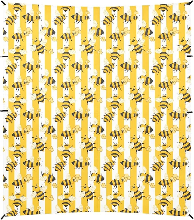 ALAZA Bee Honeycomb Stripe Beach Tent Sun Shelter UPF50+ Protection Beach Shade Canopy w/ 4 Sandbags for Outdoor Camping Fishing Backyard Fun Picnic 10x9 ft