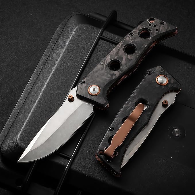 Pocket Knife for Men Hunting &amp Knives &amp Tools HRC60 Carbon Fiber Handle Folding Knife Lightweight Outdoor Knife for Backpacking Gifts for Hunters Men who have Everything Gifts for Guys