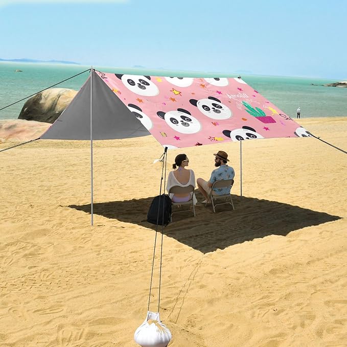 Beach Canopy with Windproof Ropes &amp Sandbags Beach Tent Sun Shade Sun Shelter for Camping Trips Fishing Backyard Fun or Picnics Panda