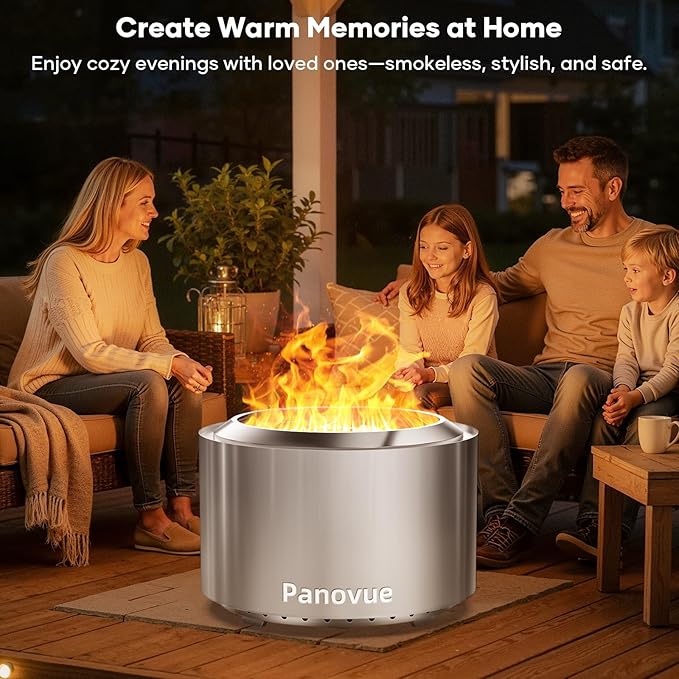 Panovue 22 Inch Smokeless Fire Pit Stainless Steel Wood Burning Outdoor Firepit for Outside Patio Backyard Camping and Outdoor GatheringsOutdoor Fire Place with Removable Ash Pan