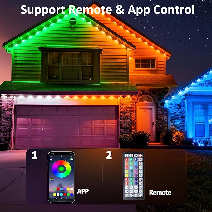 DIERLIGHT RGB Permanent Outdoor Lights 200FT Smart LED Eaves Lights with APP &amp Remote Control IP67 Waterproof Outdoor String Lights for Christmas HalloweenParty Garden Patio House Decor