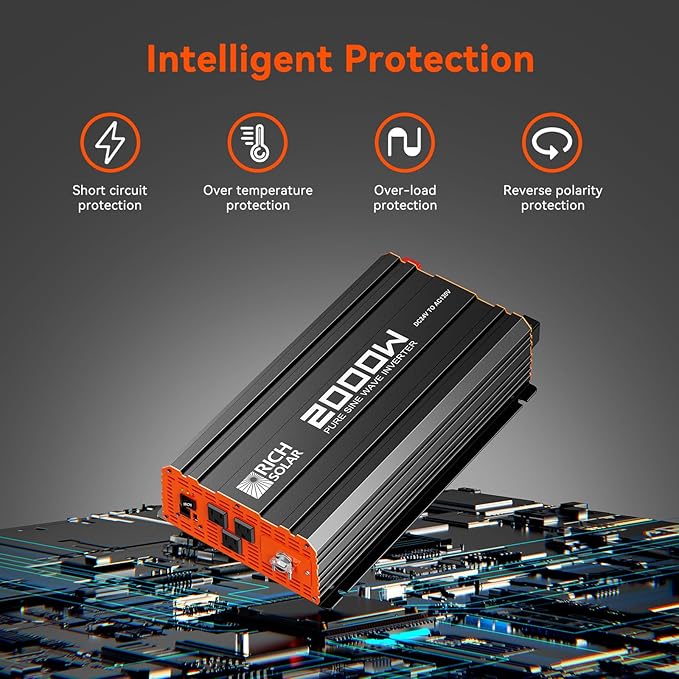 RICH SOLAR 2000 Watt 24 Volt Industrial Pure Sine Wave Inverter 24V DC to 120V AC Converter for RV Trailer Marine Off Grid Home
