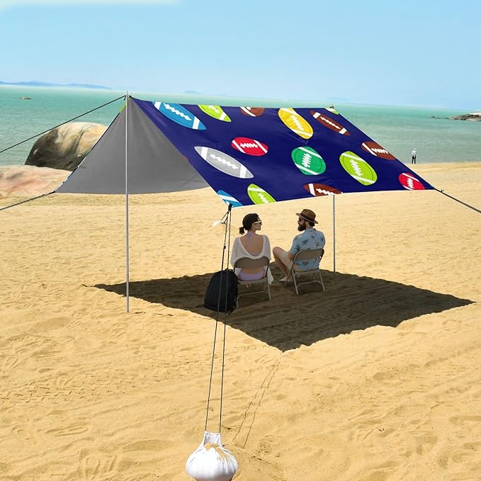 xigua Rugby Beach Tent Sun Shelter with Carrying Bag - Silver Coated Oxford Fabric Beach Canopy for Beach Camping Fishing - Includes Windproof Ropes Sandbags &amp Stakes