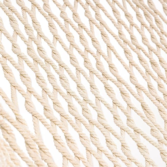 Lazy Daze Hammocks Double Rope Hammock 2 Person Traditional Outdoor Hand Woven Cotton Rope Hammock with Spreader Bar Carabiners Tree Straps Chains for Patio Yard - Max 450 Lbs Natural