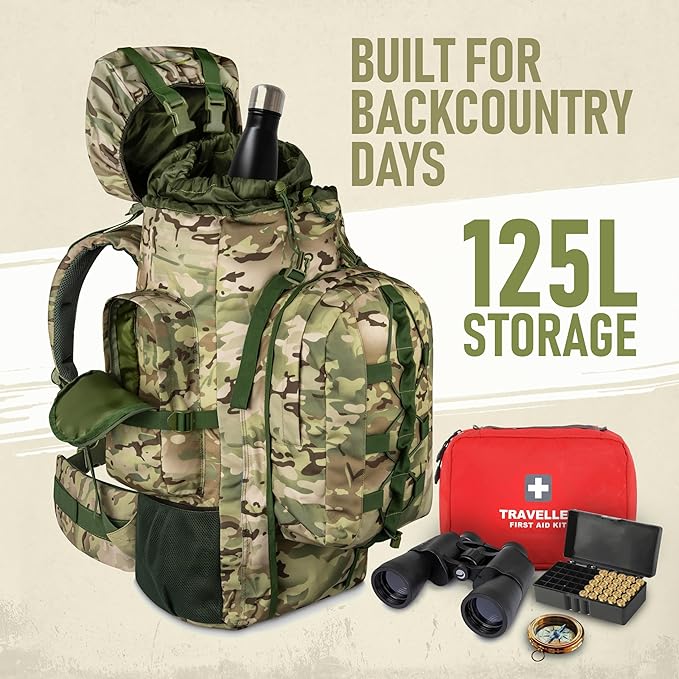 Boundless Performance Metal Frame Rucksack with Detachable Day Pack Great For Traveling and Camping | 125 Liters Capacity