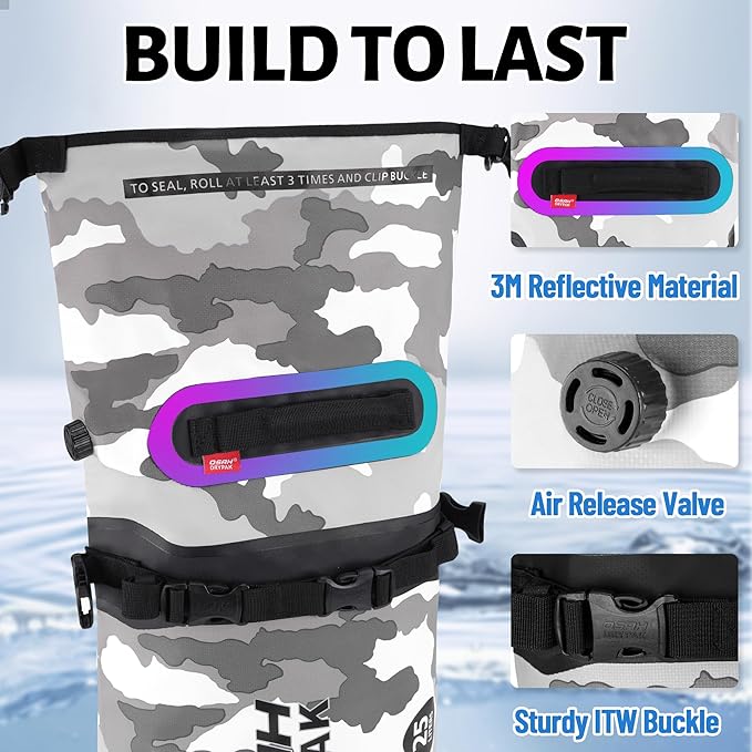 OSAH DRYPAK 25L Waterproof Dry Bag - Motorcycle Luggage Tail Bag with Straps for Back Seat Roll Top Lightweight Waterproof Backpack Sack for Travel Swimming Boating Kayaking Camping and Beach