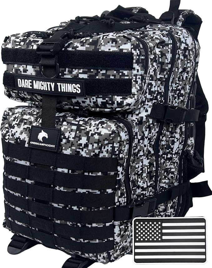 AMERICANPHOENIX 45L Elite Tactical Backpack | 3X Stronger Work &amp Military Backpack | Water Resistant and Heavy Duty | 3 Day MOLLE Bug Out Bag (Snow Leopard)