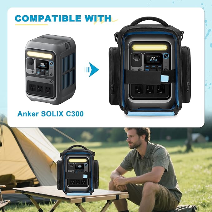 Trunab Travel Case Compatible with Anker SOLIX C300 Portable Power Station Outdoor Solar Generator Storage Bag with Many Pockets for Camping Traveling and Emergencies
