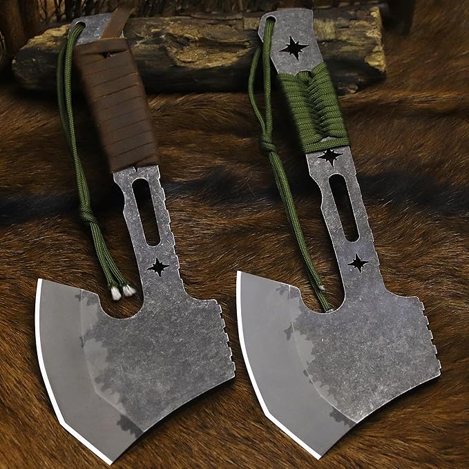 BA-KOR 12.2-inch DC53 Steel 10mm Thick Multi-Functional Survival Axe for Camping EDC Tool Jungle Logging Axe + Axe Sheath (5.9in) Cerium igniter