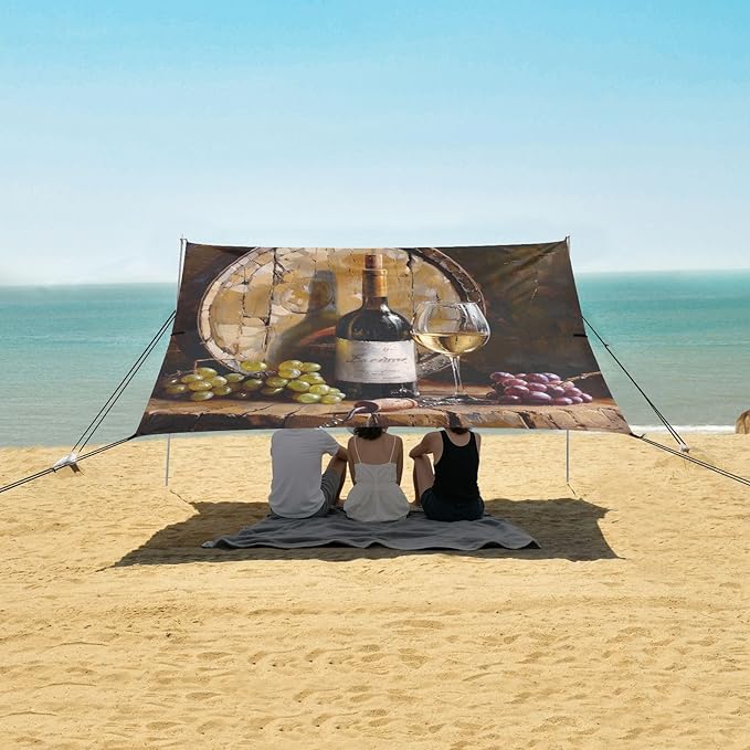 ALAZA White Wine Barrel Beach Tent Sun Shelter Portable Canopy Sunshade for Outdoor Camping Picnics Backyard Fun 10x9 ft
