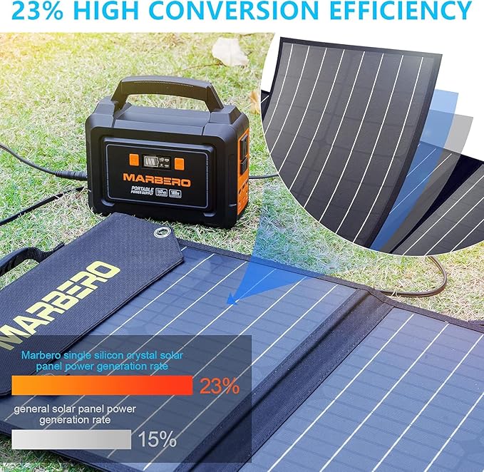 MARBERO 100W Portable Solar Panel 100 Watt Foldable Solar Panel for Power Station with USB &amp DC 18V Output(10 Connectors) 23% Conversion Efficiency IP68 Waterproof for Camping Outdoor Home Cloudy