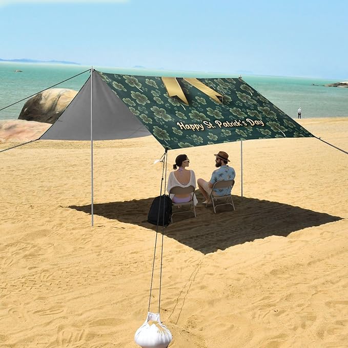 St Patrick's Day Bow Beach Tent Sun Shelter Set UPF50+ UV Protection 10.5 x 9.19 FT Camping Shade Canopy with Sandbags Sand Anchors Carrying Bag and Others
