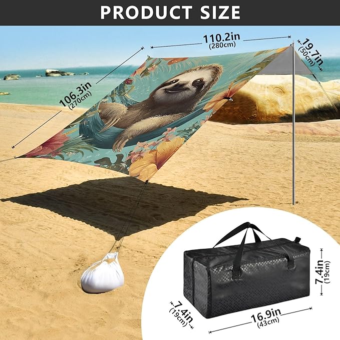 ALAZA Sloth Hammock Tropical Beach Tent Sun Shelter Portable Canopy Sunshade for Outdoor Camping Picnics Backyard Fun 10x9 ft
