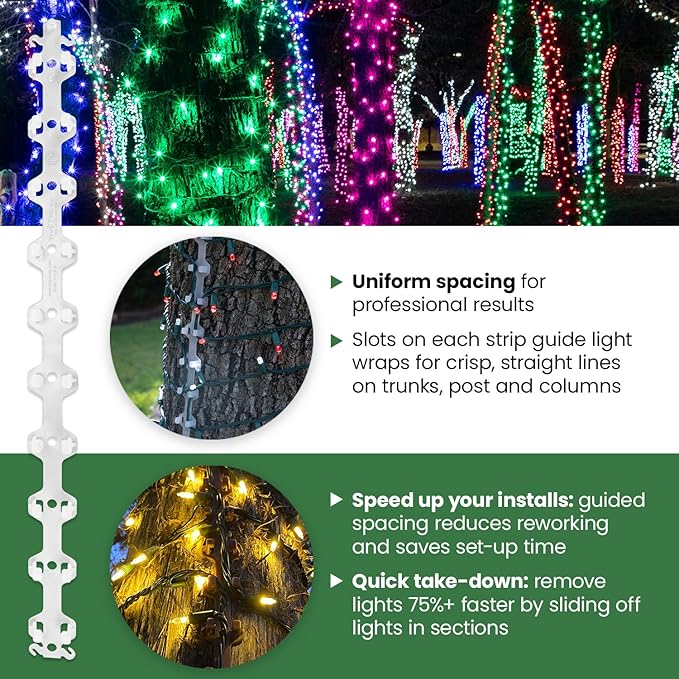 TREE-Z Wrap — Tree &amp Post Light Wrapping Tool for String Lights — Uniform Spacing Staple-Free Install (Brown 15-Pack)