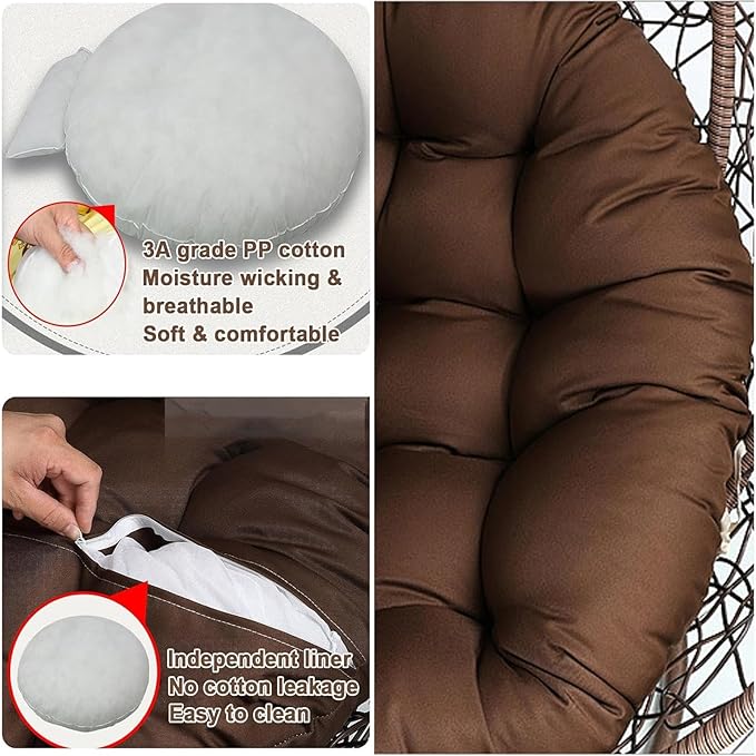 Egg Chair Cushion Hanging Basket Chair Pads Wicker Rattan Hanging Seat Cushions with headrest Pillow Washable for Indoor OutdoorA7126cm