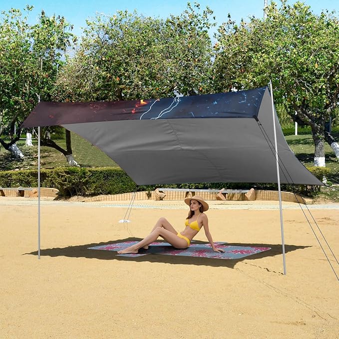 ALAZA Fire Water Football Beach Tent Sun Shelter Portable Canopy Sunshade for Outdoor Camping Picnics Backyard Fun 10x9 ft